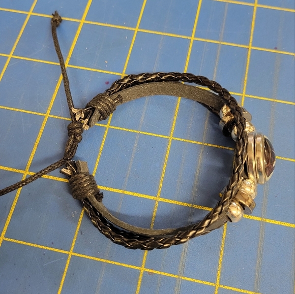 Black Braided Pleather Horse Adjustable Bracelet - Picture 2 of 6